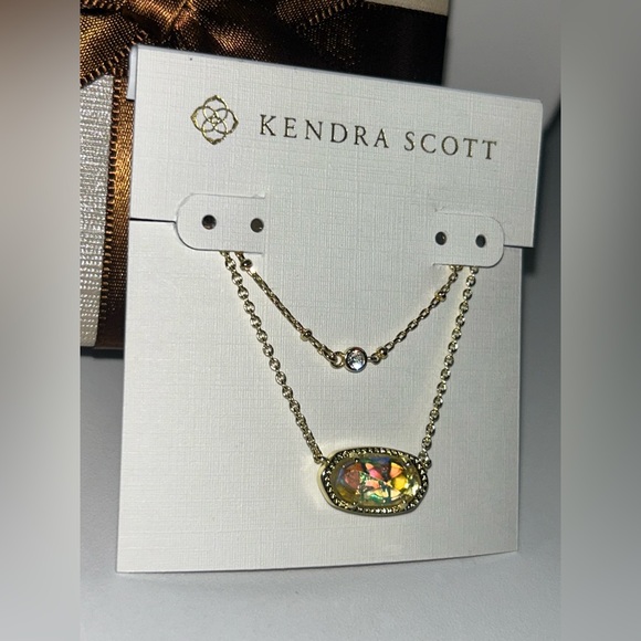 Kendra Scott Elisa Gold Necklace Dichroic Glass Pendant Iridescent + BONUS - Picture 9 of 12